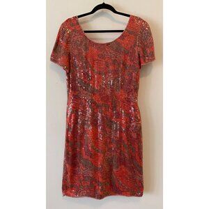 Styleworks Sequin Dress Size 12 Red & Orange Silk Cocktail Party